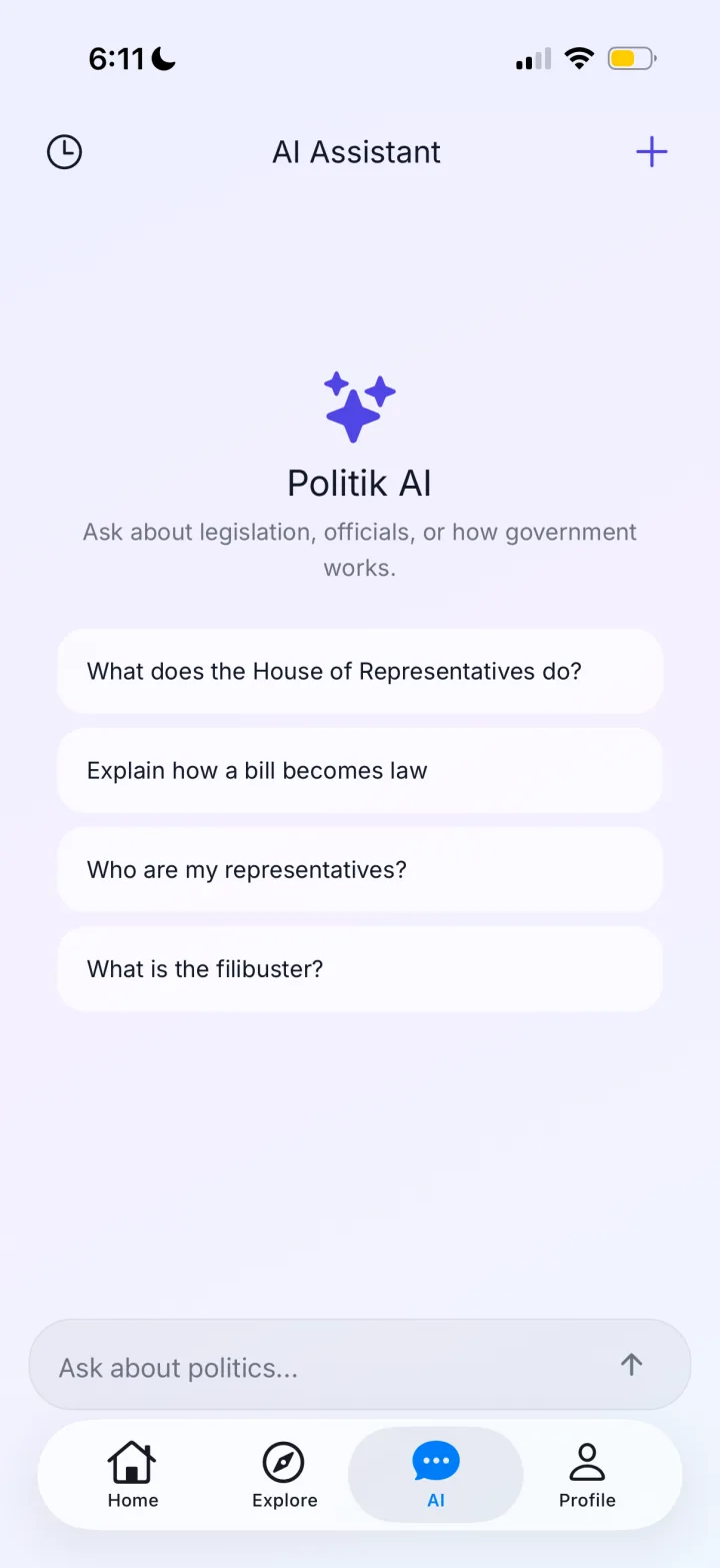 Politik app AI tab